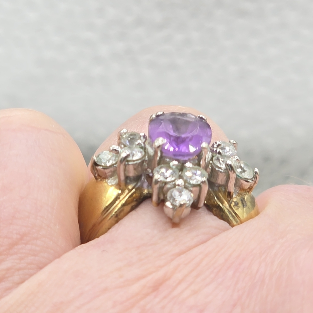 Designer Hallmarked Fabulous Art Deco Amethyst Ring - Picture 6 of 8